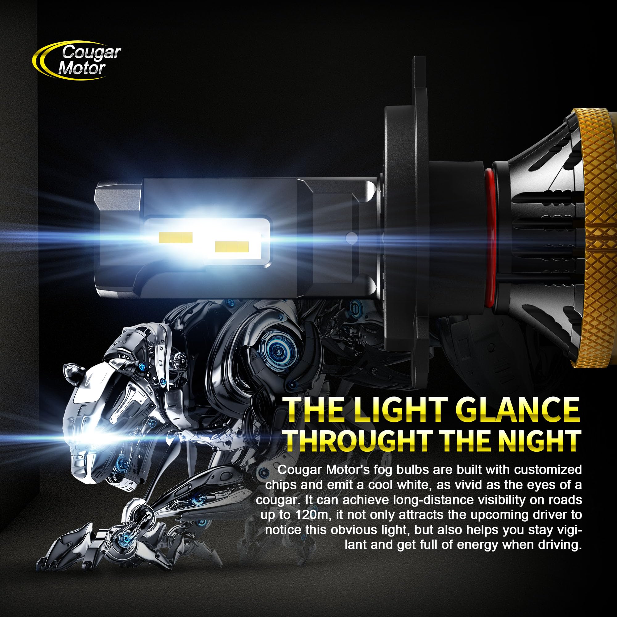 Cougar Motor H4 LED Headlight Bulbs 9003 6500K White - High Brightness Fog Lights with Cooling Fan, Easy Installation for Cars, Trucks, SUVs - Perfect for Night Driving and Bad Weather Conditions (Pack of 2)