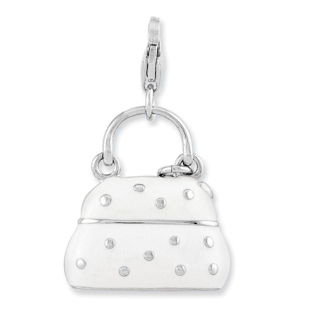 Jewels By Lux Sterling Silver Enameled 3D Purse Charm with Lobster Clasp - Elegant Handbag Accessory for Women, Perfect Gift for Birthdays & Anniversaries