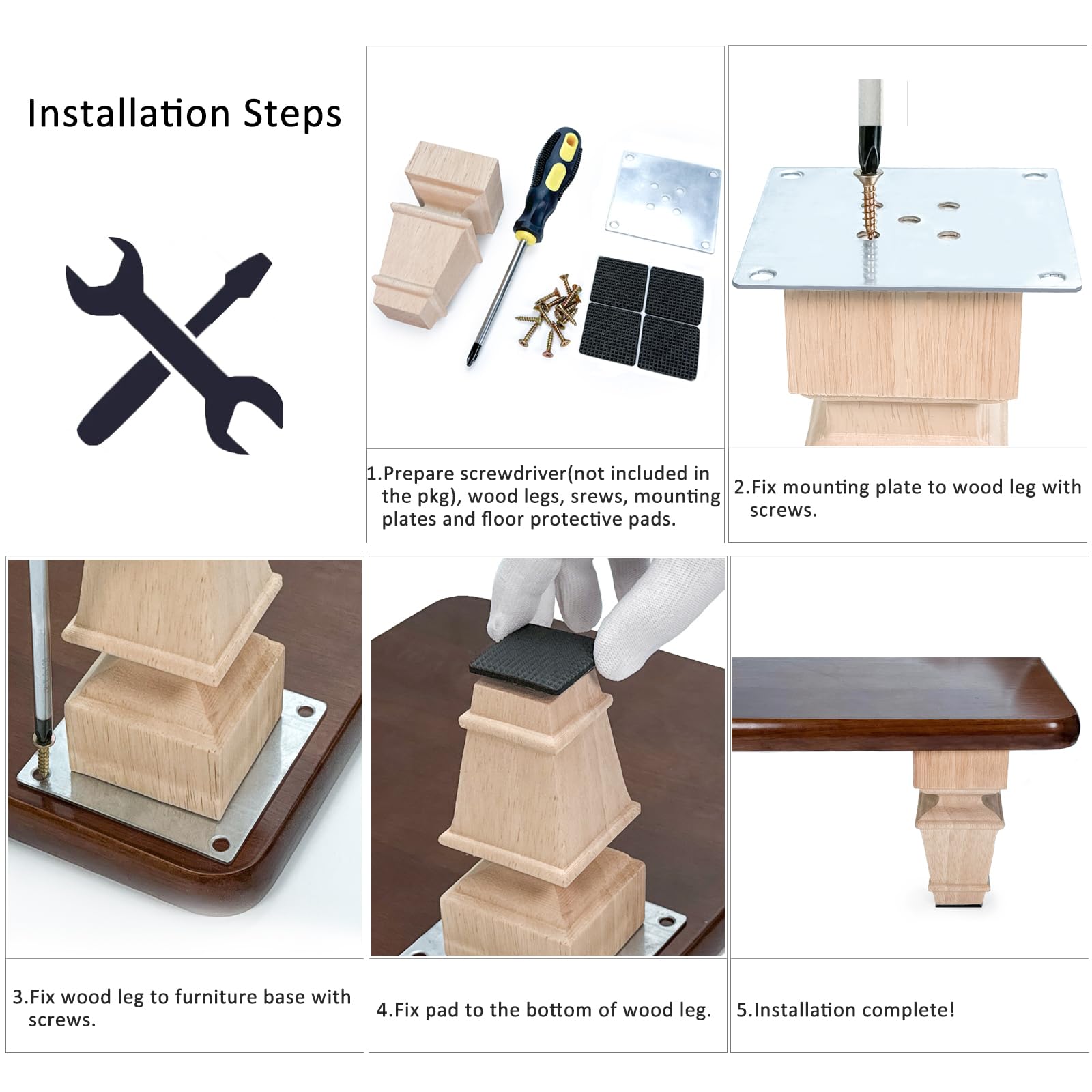 10cm Solid Wood Furniture Legs with Mounting Plates & Screws - Set of 4 Unfinished European Style Replacement Feet for Sofa, Cabinet, Ottoman, TV Stand - Perfect for Home DIY Projects & Furniture Upgrades (4 inch) - Ideal for Living Room, Bedroom & Office Decor