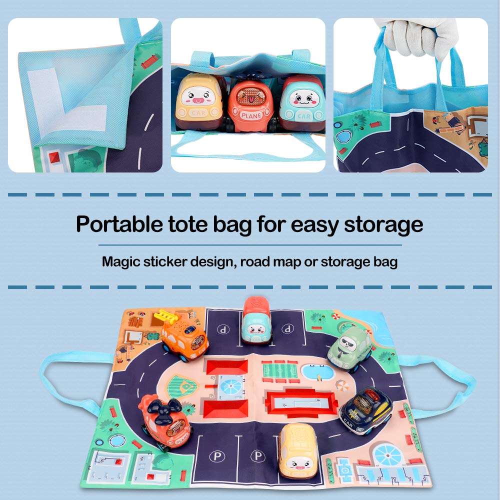 7-Piece Push and Go Cars Toy Set with Play Mat & Storage Bag - Early Educational Baby Toy for 1 2 3 Year Old Boys & Girls | Perfect Toddler Birthday Gift for Indoor Play, Learning & Development