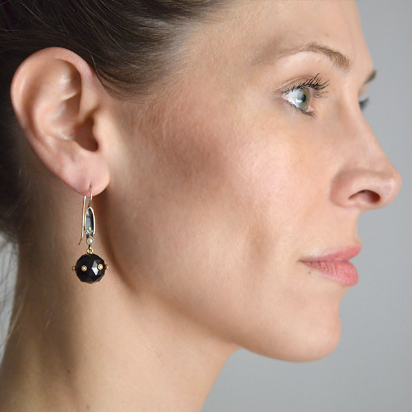 14K Gold Victorian Style Faceted Onyx and Pearl Enamel Earrings – Elegant Jewelry for Weddings, Parties & Special Occasions