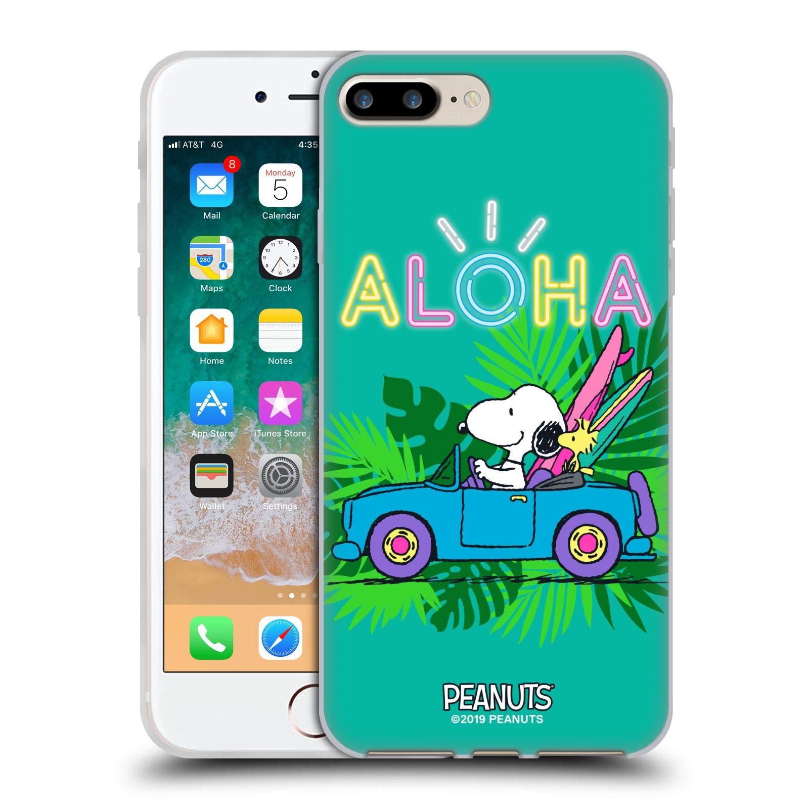 Officially Licensed Peanuts Tropical Surf Snoopy Aloha Disco Soft Gel Case for Apple iPhone 7 Plus/8 Plus - Cute & Durable Phone Cover for Beach, Summer & Hawaiian Theme Lovers