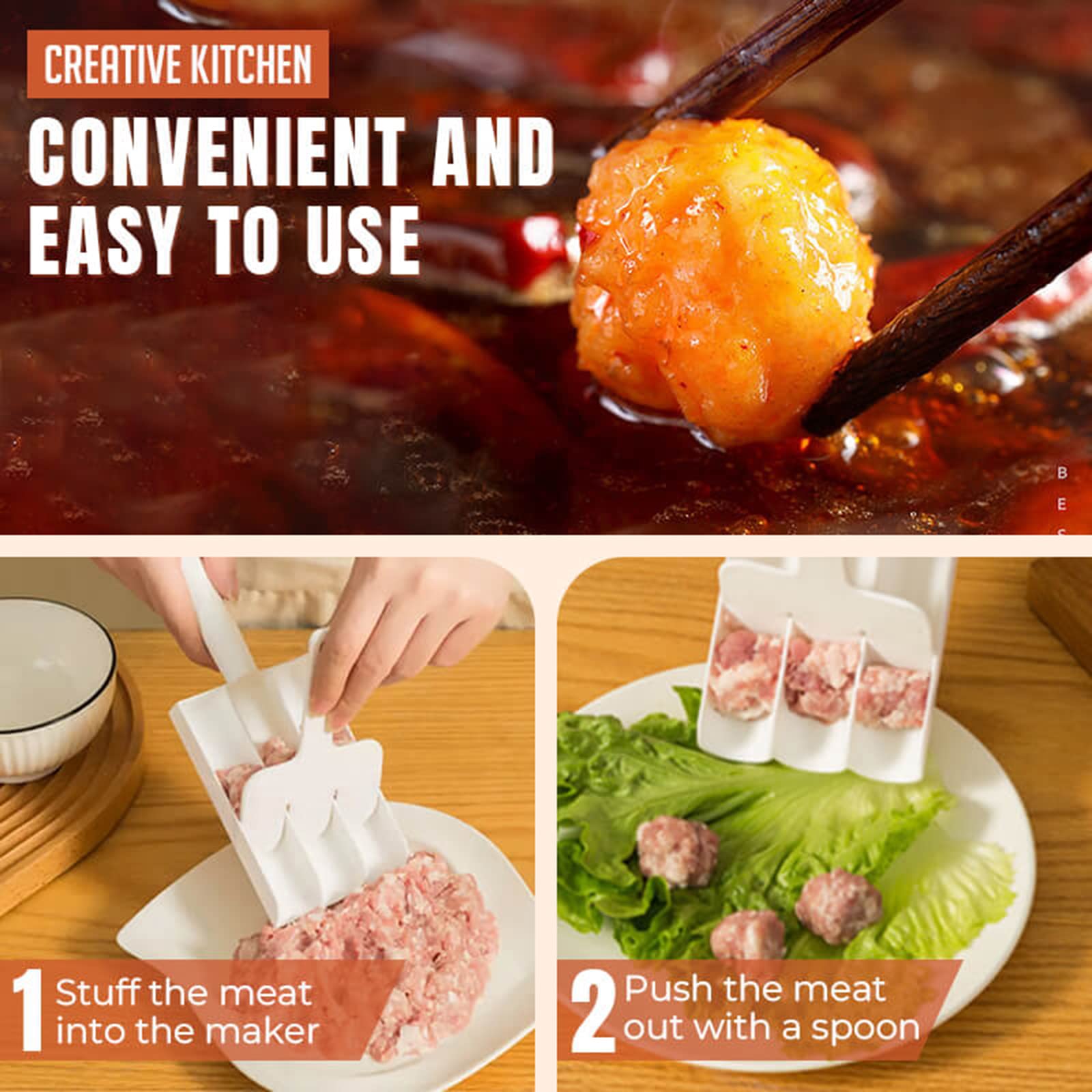 2024 Stainless Steel & Food-Grade Plastic Meatball Scoop Maker - Non-Stick Kitchen Tool for Perfect Homemade Meatballs | Ideal for Italian Cooking, Meal Prep & Party Appetizers