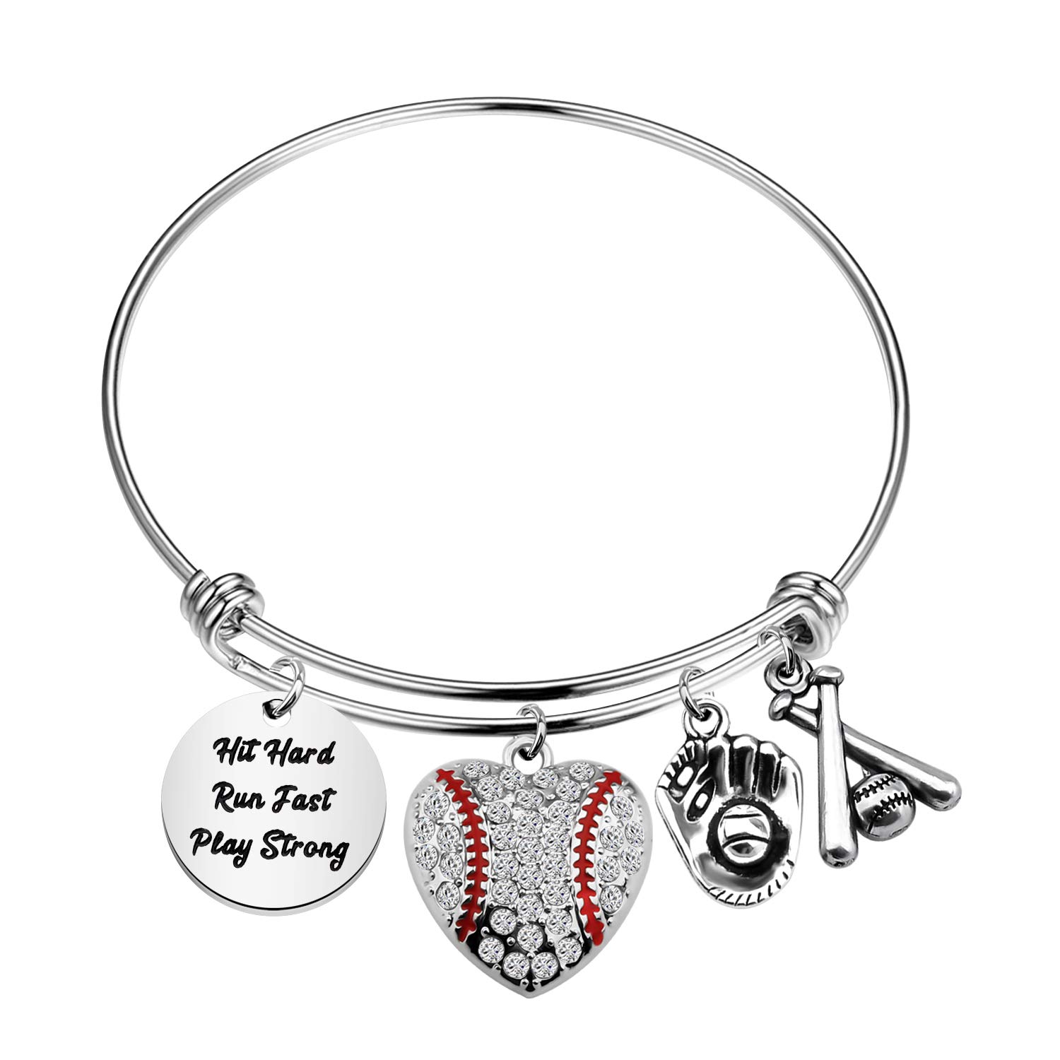 CHOORO Baseball Mom Bracelet - Zircon Charm Jewelry for Baseball Team, Players & Coaches | Hit Hard, Run Fast, Play Strong | Perfect Gift for Baseball Lovers & Game Day Accessories