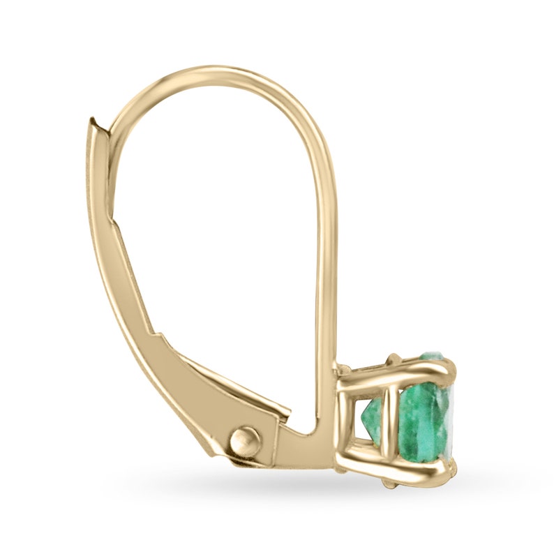 0.80tcw 14K Yellow Gold Round Emerald Leverback Earrings for Women - Dainty Green Gemstone Stud Earrings for Everyday Wear & Special Occasions