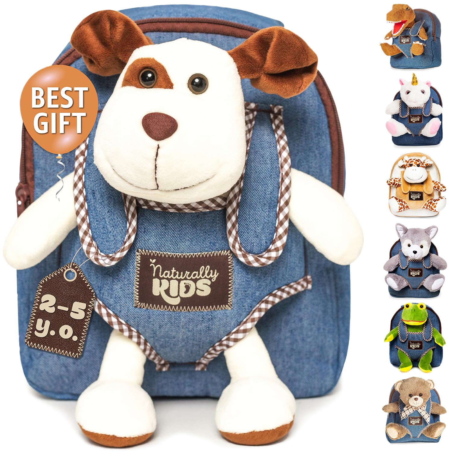 Naturally KIDS Dog Backpack - Cute Plush Dog Toy for Toddlers 2-5 Years Old | Perfect Gift for Boys & Girls | Great for Travel, Daycare & Pretend Play