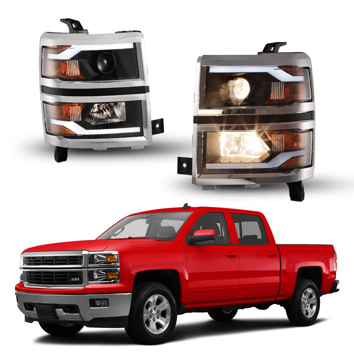 Nixon Offroad LED Headlights Assembly for Chevy Silverado 1500 2014-2015 - Matte Black Housing with Clear Lens - High/Low Beam, DRL & Turn Signal Replacement - Perfect for Night Driving & Off-Road Adventures (1 Pair)