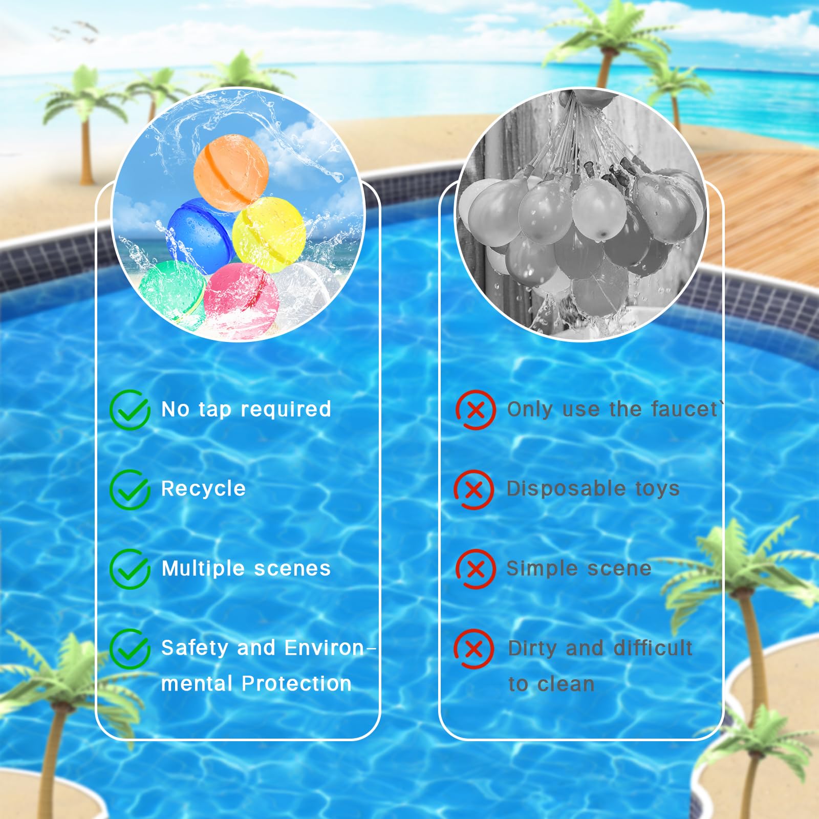 Reusable Water Balloons, 6-Pack Magnetic Self-Sealing Water Bombs, Quick Fill Silicone Water Balloons for Kids - Perfect for Summer Water Games, Pool Parties, and Outdoor Fun
