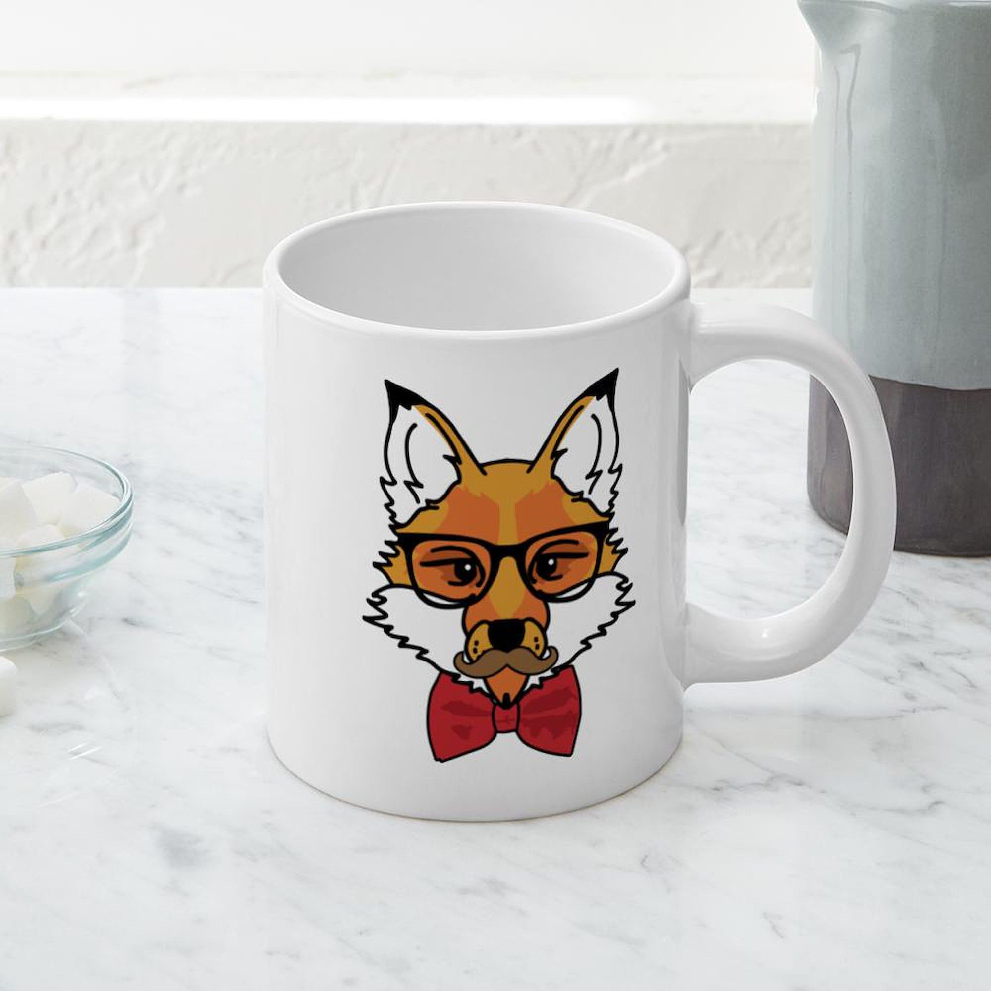 Hipster Fox 20 oz Ceramic Coffee Mug - Large Insulated Tea Cup for Office, Home & Gifts - Funny Novelty Drinking Cup for Coffee Lovers