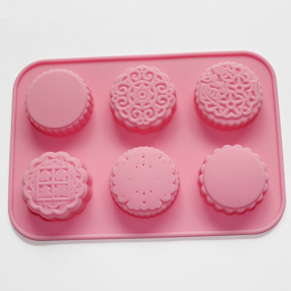6-Cavity Round Silicone Mold for Mooncakes, Chocolate, Muffins, Cupcakes & Soap Making - Reusable DIY Baking & Craft Tray for Home Baking, Holiday Treats & Art Projects