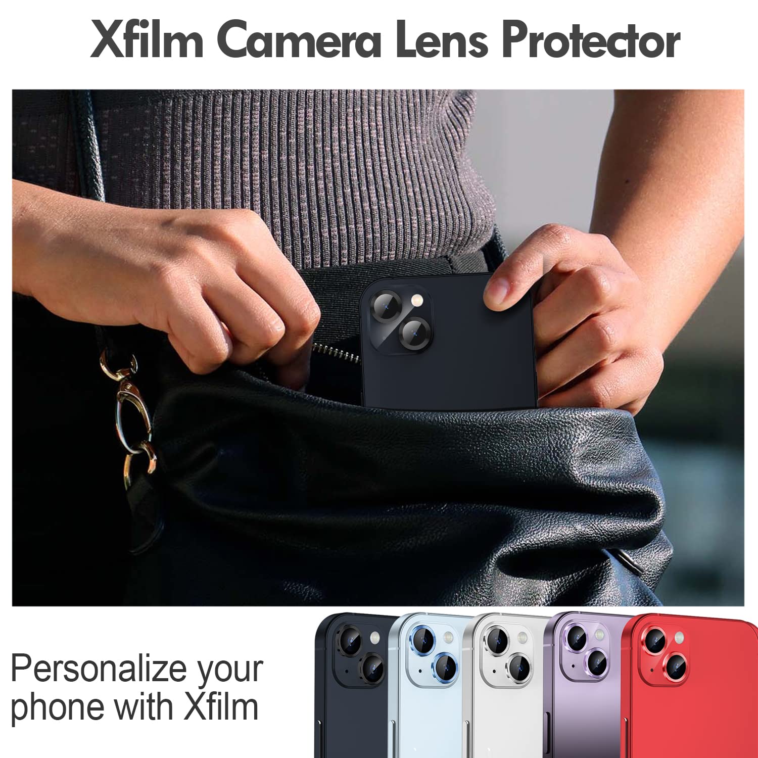 Xfilm 9H Hardness Tempered Glass Camera Lens Protector for iPhone 14 & iPhone 14 Plus - Anti-Scratch, Strong Adsorption, Case Friendly with Metal Ring Cover (Black) - Perfect for Outdoor Photography, Travel & Daily Protection