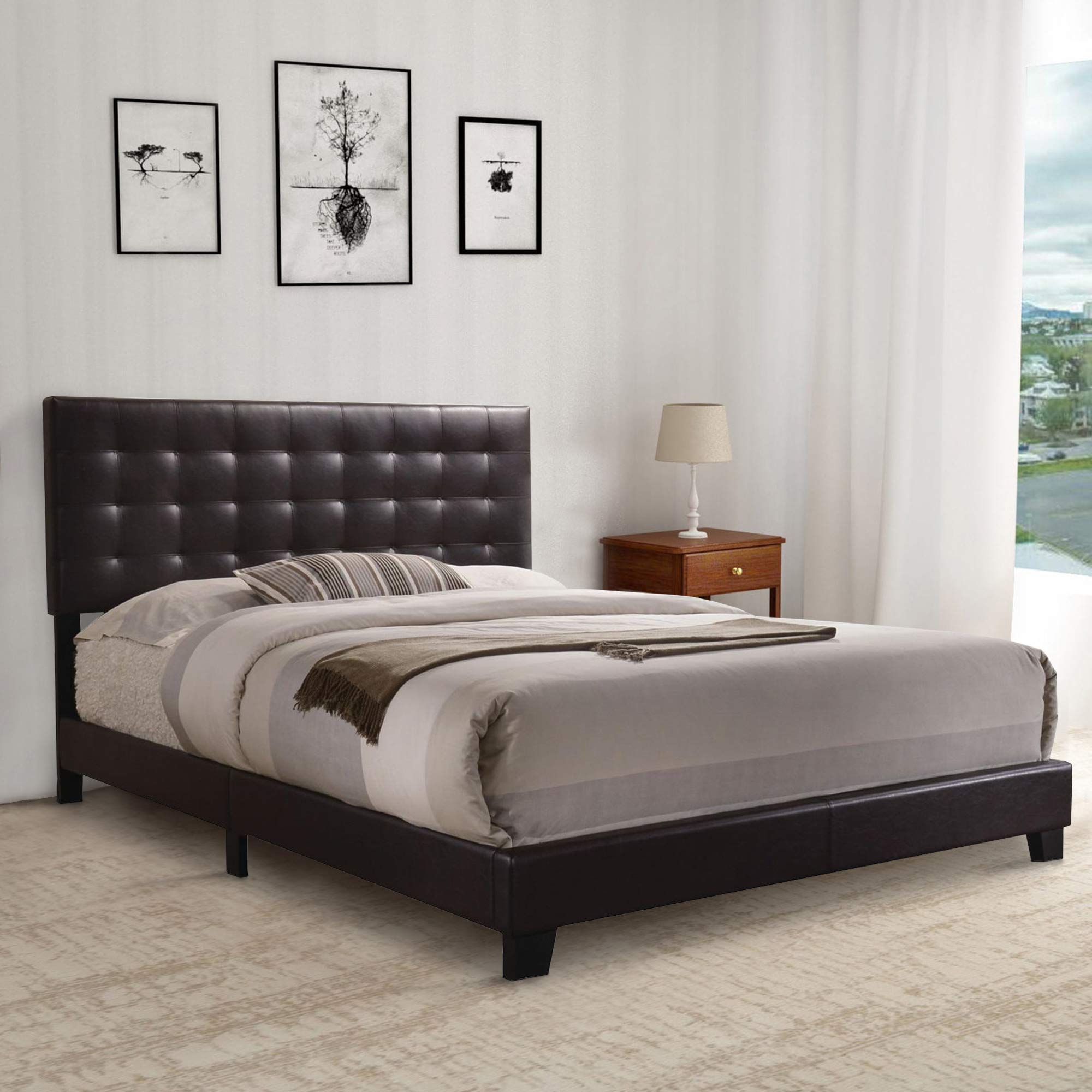 Benzara Transitional Style Queen Size Bed Frame - Brown Wooden Bedroom Furniture for Master Bedroom & Guest Room