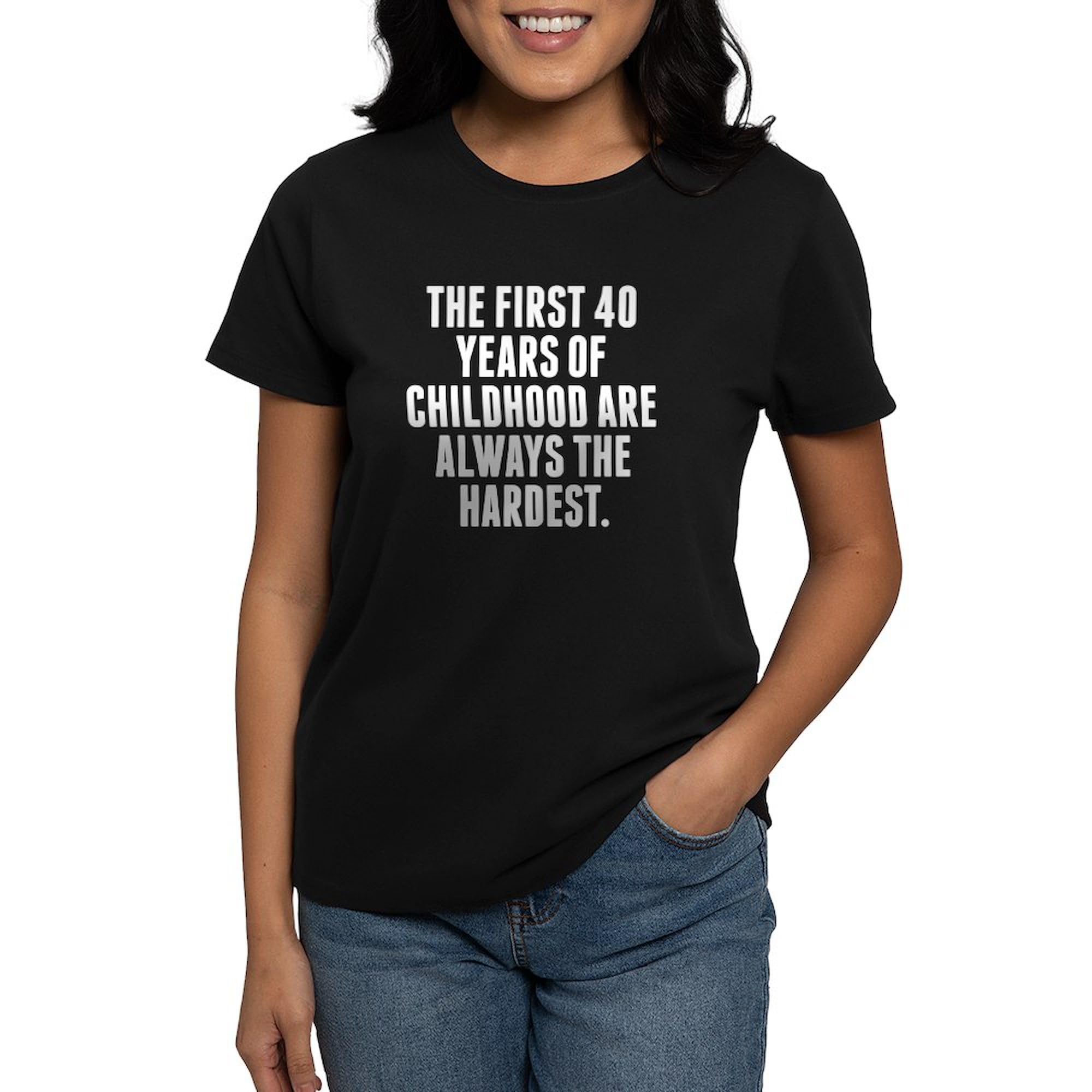 Vintage The First 40 Years of Childhood Funny Women's Cotton T-Shirt | Soft Dark Tee for Casual Wear & Gift Giving