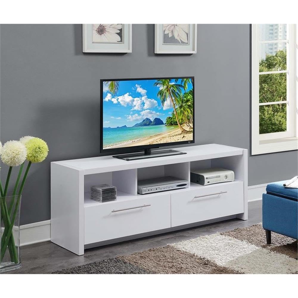 Pemberly Row 60 Inch White Wood TV Stand Entertainment Center with Storage - Modern TV Console for Living Room, Bedroom & Home Theater Setup