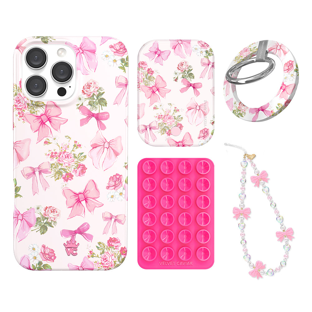 Posie Pink Bow iPhone Case with Grip - Cute & Stylish Phone Cover for iPhone 13/14/15 - Perfect for Everyday Use, Travel & Selfies