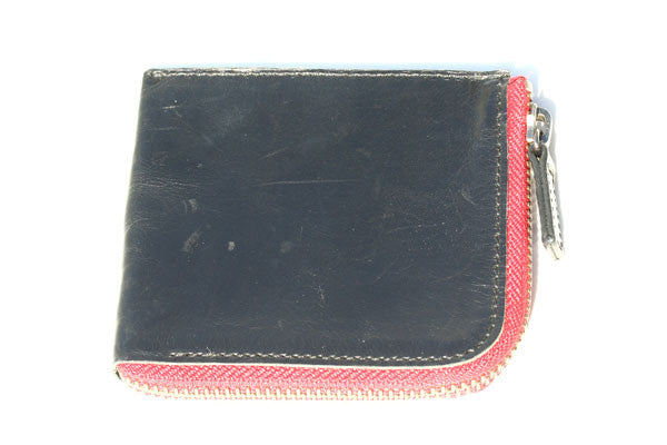 Premium Italian Leather Round Corner Zip Wallet - Black with Red Zipper for Men & Women | Slim RFID Blocking Wallet for Travel, Business & Everyday Use