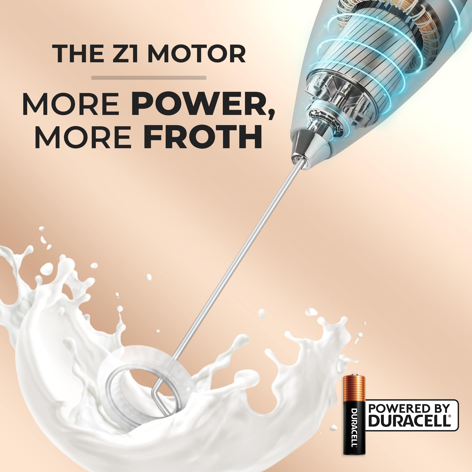 Zulay Powerful Milk Frother Handheld Electric Whisk - 4 Duracell Batteries Included - Coffee Latte Cappuccino Foam Maker for Matcha, Hot Chocolate & Baking (Ideal for Home, Office & Coffee Shops)
