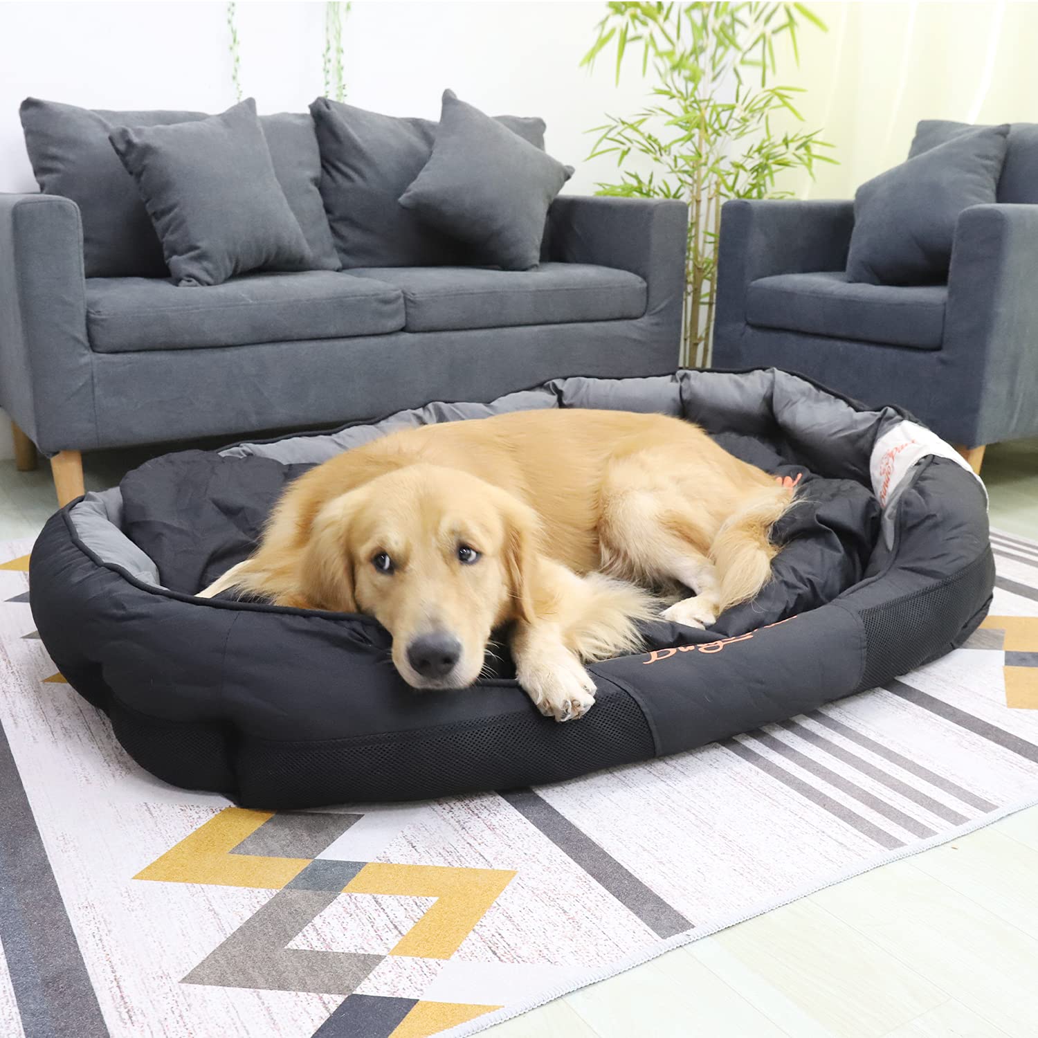 BingoPaw Extra Large Orthopedic Dog Bed - Waterproof & Durable Oxford Fabric Pet Cushion with Bolster - Comfortable Sleeping Pad for Large & Giant Breed Dogs - Perfect for Indoor, Outdoor & Kennel Use