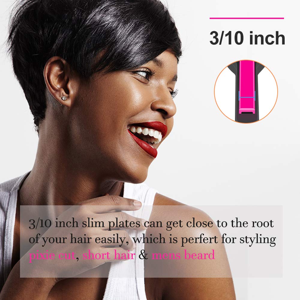 Terviix Pink & Black Pencil Flat Iron for Hair - Ultra Slim Styling Tool for Straightening, Smoothing & Creating Sleek Hairstyles | Perfect for Home Use, Travel & Salon Styling