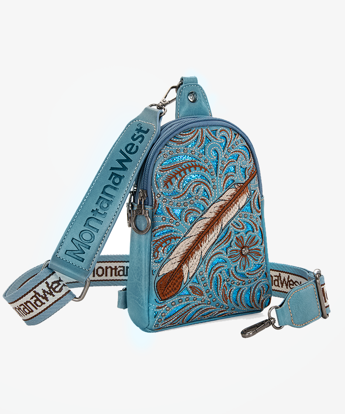 Montana West Floral Feather Sling Bag for Women - Stylish Crossbody Purse with Adjustable Strap, Perfect for Parties, Travel & Everyday Use
