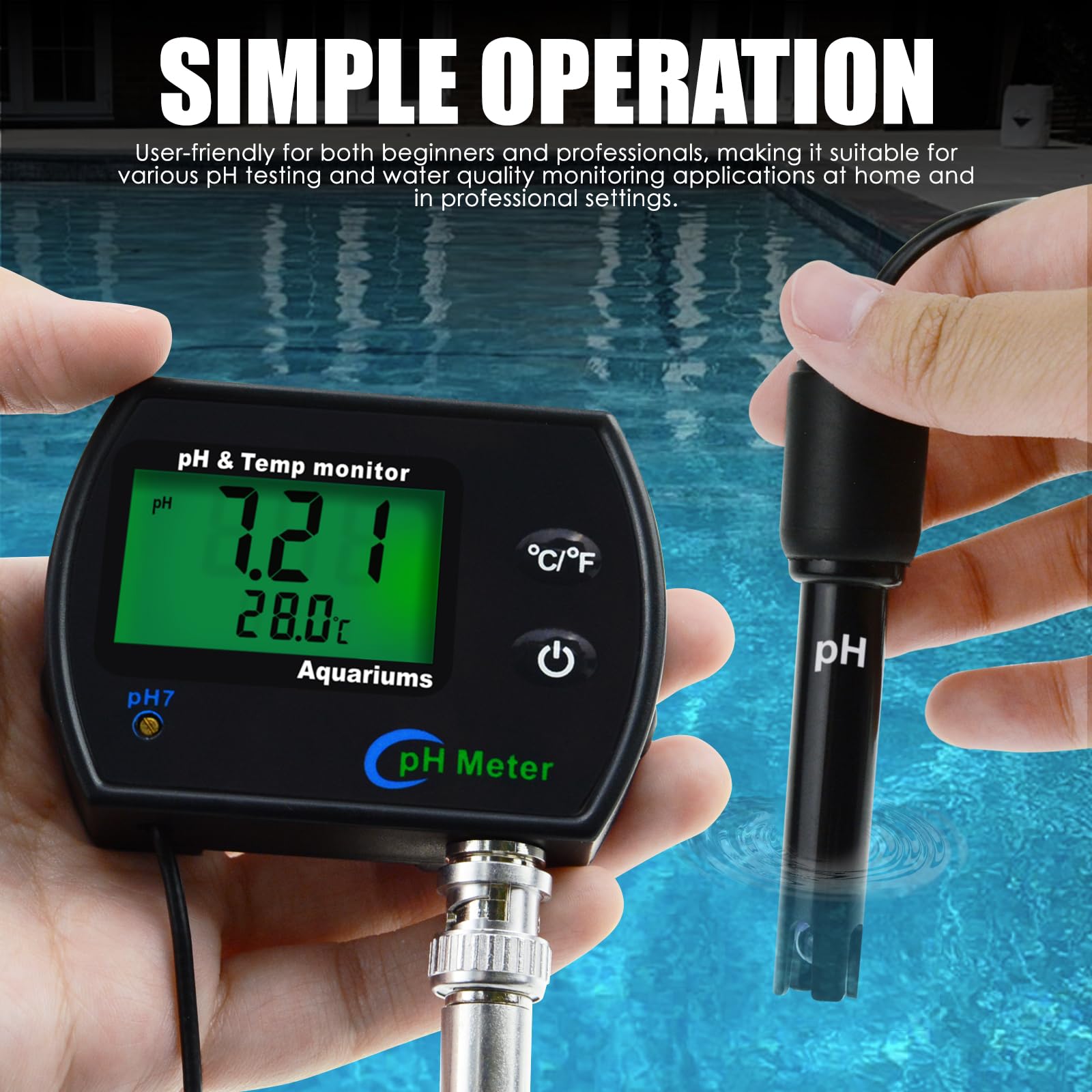 **Digital Water Quality Tester - pH & Temperature Meter 2-in-1 with Auto Calibration & Replaceable BNC Probe for Aquariums, Hydroponics, Aquaculture, Labs | Perfect for Monitoring Fish Tanks, Pools, and Scientific Experiments**