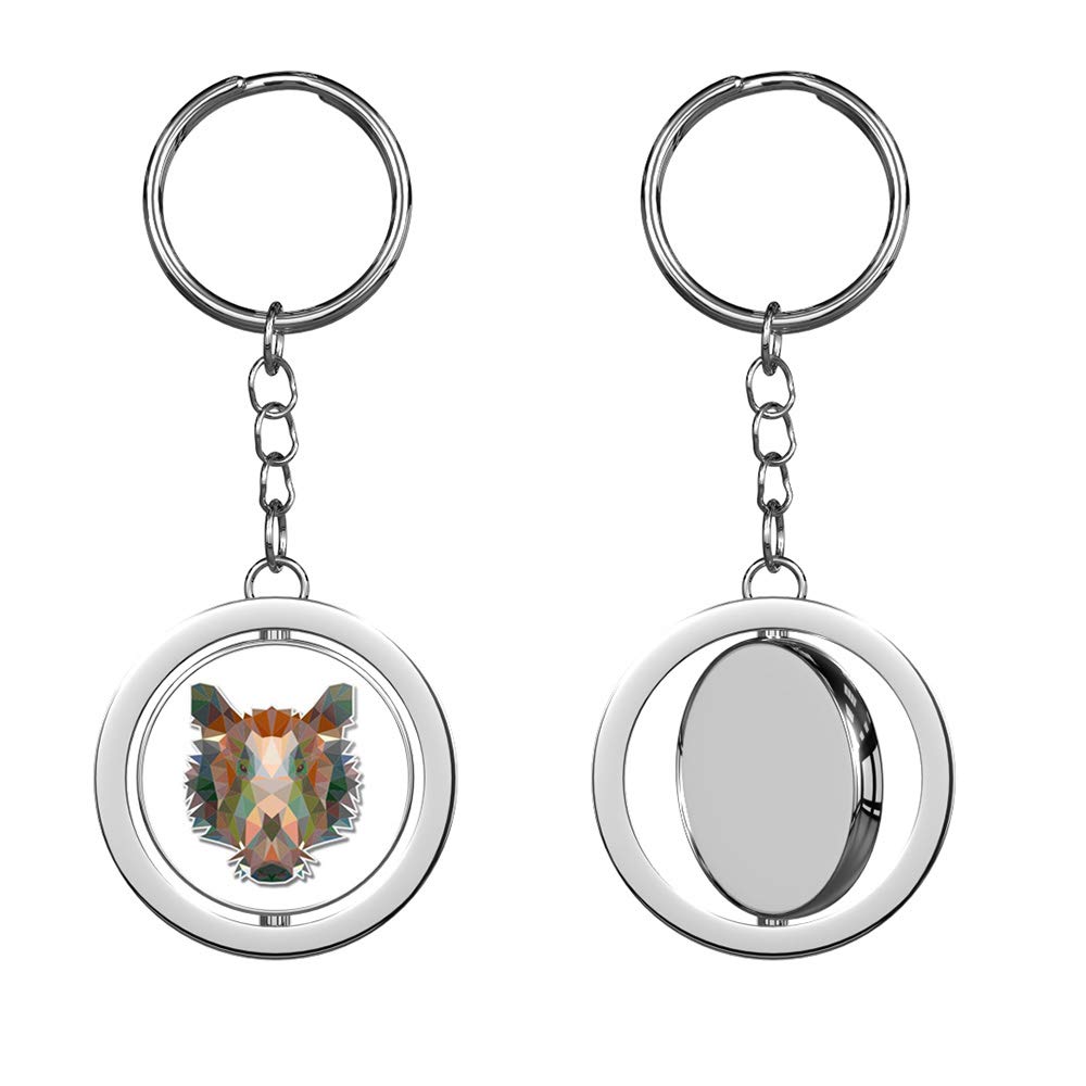 Wild Boar Triangle Keychain - Modern Silver Chrome Spinning Double Sided Key Ring for Men & Women - Perfect for Keys, Backpacks, Luggage & Gift Giving