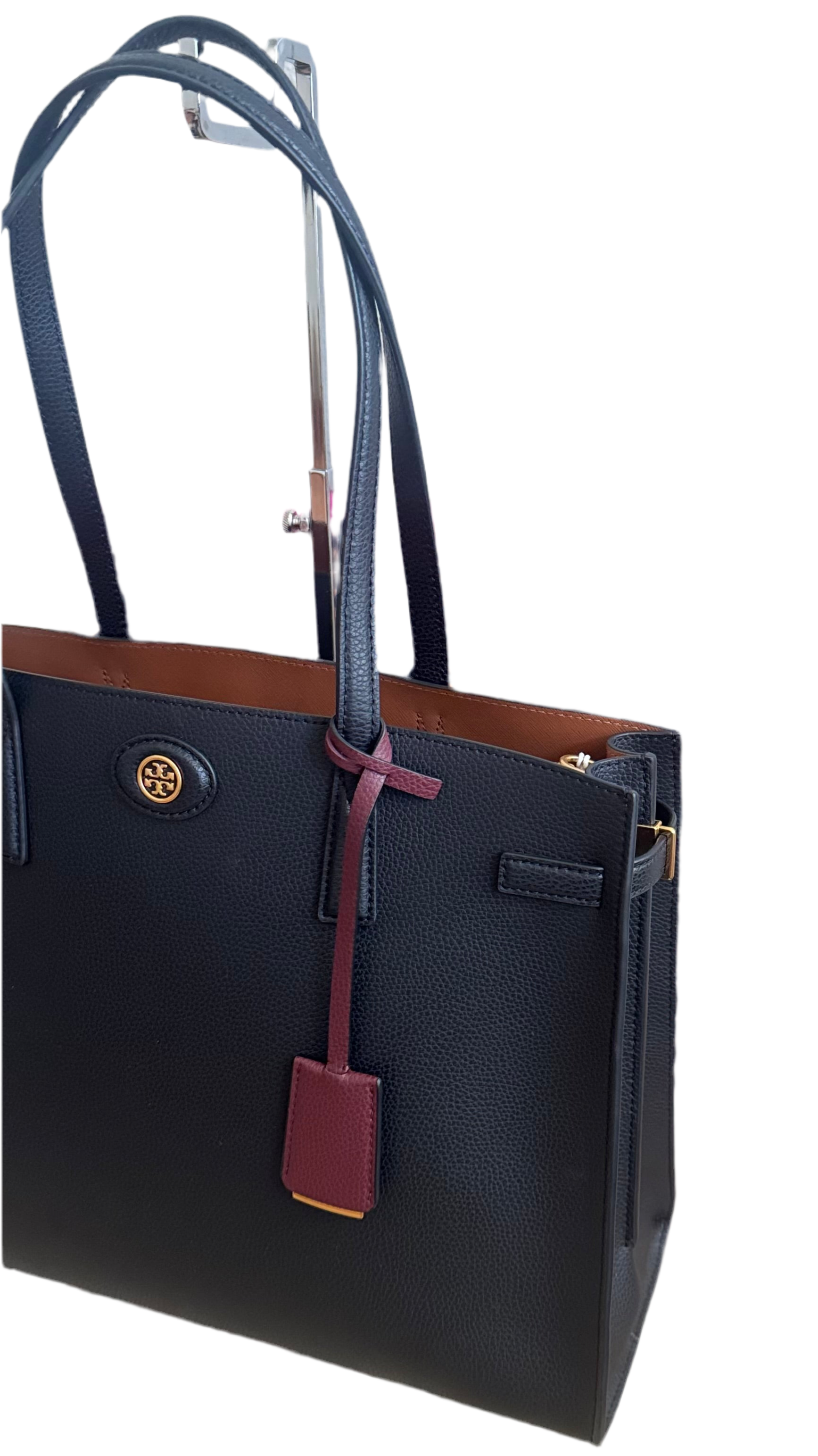 Tory Burch Large Robinson Leather Satchel Bag - Black Genuine Leather Handbag with Dust Bag | Perfect for Work, Travel & Everyday Use