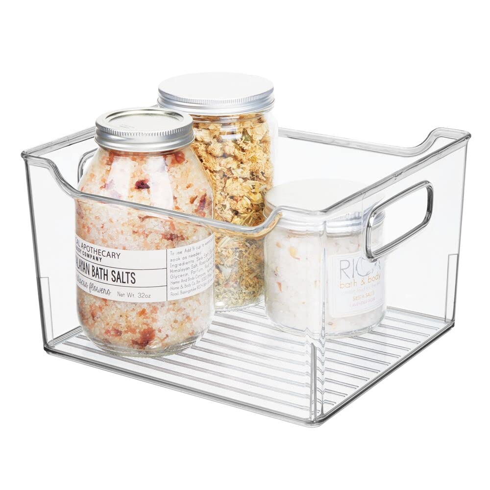 mDesign Large Deep Plastic Storage Bins with Handles - 4 Pack Clear Bathroom & Vanity Organizer for Makeup, Shelves, Cabinets & Closets - Perfect for Home, Office & Travel Organization - Ligne Collection