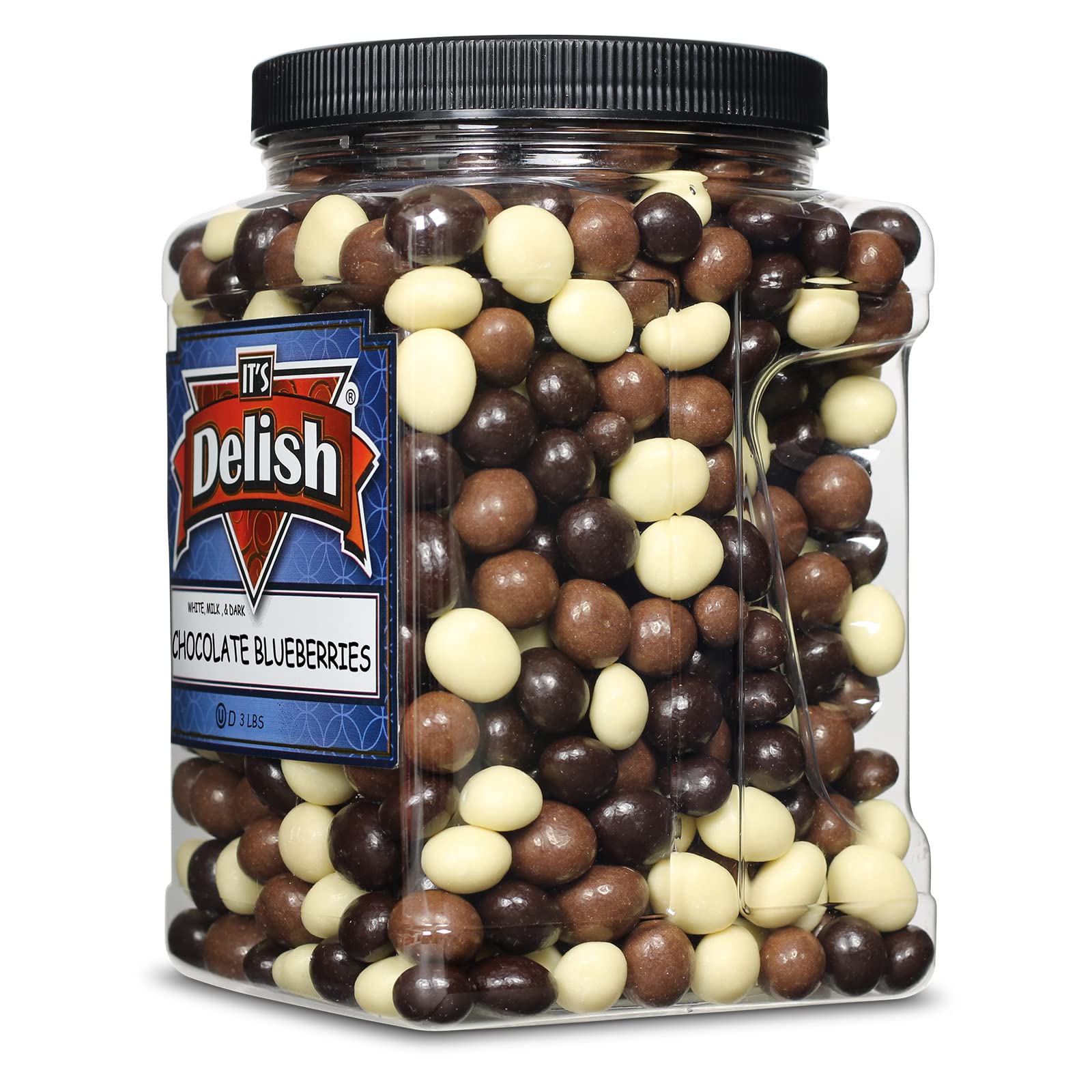 Premium Gourmet Chocolate Covered Blueberries Mix - Dark, Milk & White Chocolate - 3 LBS Bulk Size in Reusable Jar | Kosher Dairy Certified, Made in USA | Perfect for Gift Baskets, Party Favors & Healthy Snacking