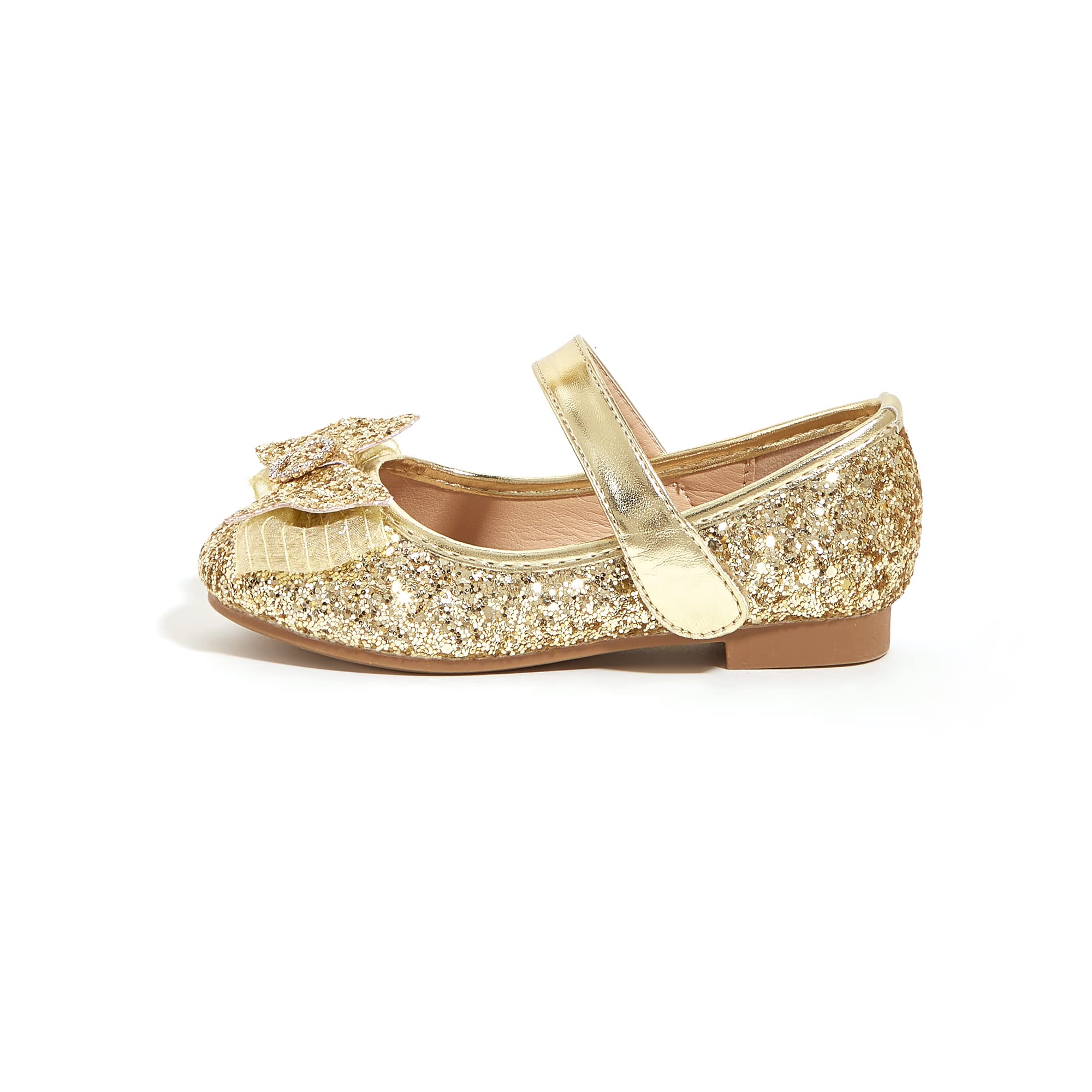 **K KIP WOK Toddler Girl Mary Jane Shoes - Glitter Flats with Flower Design for Ballet, Wedding & Special Occasions - Comfortable & Stylish Dress Shoes for Kids**