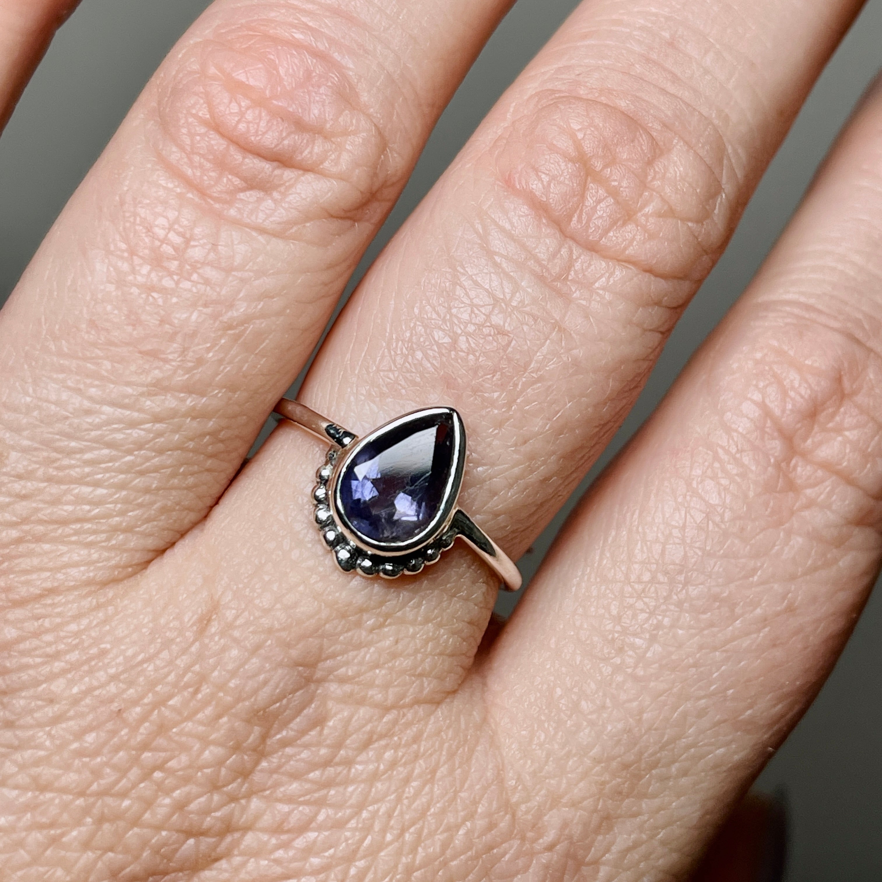 Ioilite Teardrop Fine Band Ring R3800 IOL - Elegant Dainty Jewelry for Women, Perfect for Weddings, Anniversaries & Special Occasions
