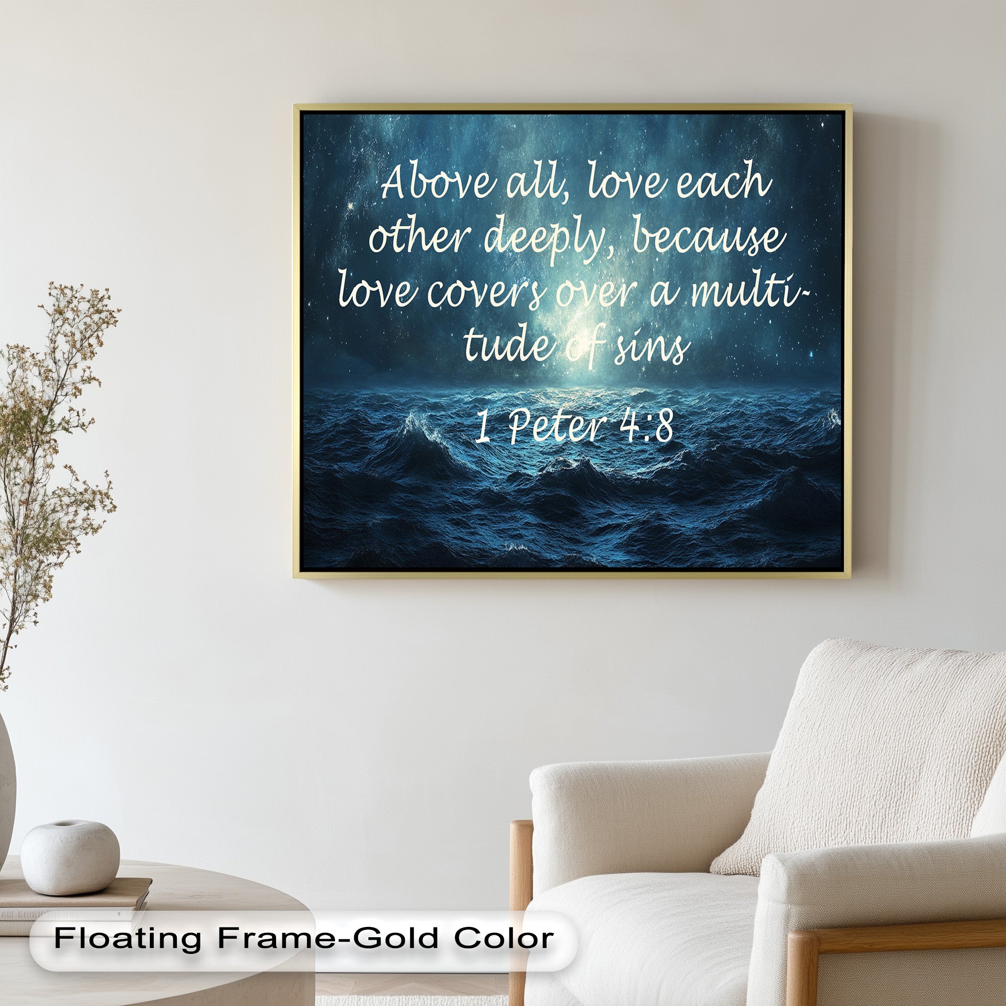 1 Peter 4:8 Love and Forgiveness Bible Verse Oil Painting - Christian Home Decor, Religious Wall Art, Gift for Baptism & Weddings