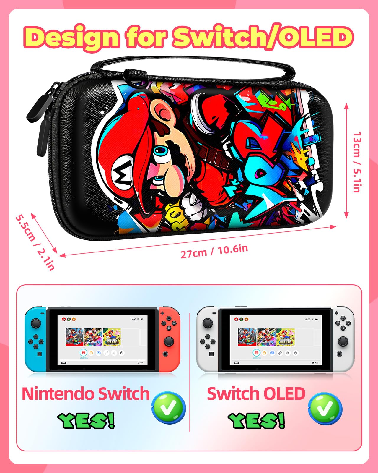 Cute Kawaii Switch Case for Kids & Teens - Hard Shell Travel Pouch for Nintendo Switch/OLED - Perfect for Gaming On-the-Go