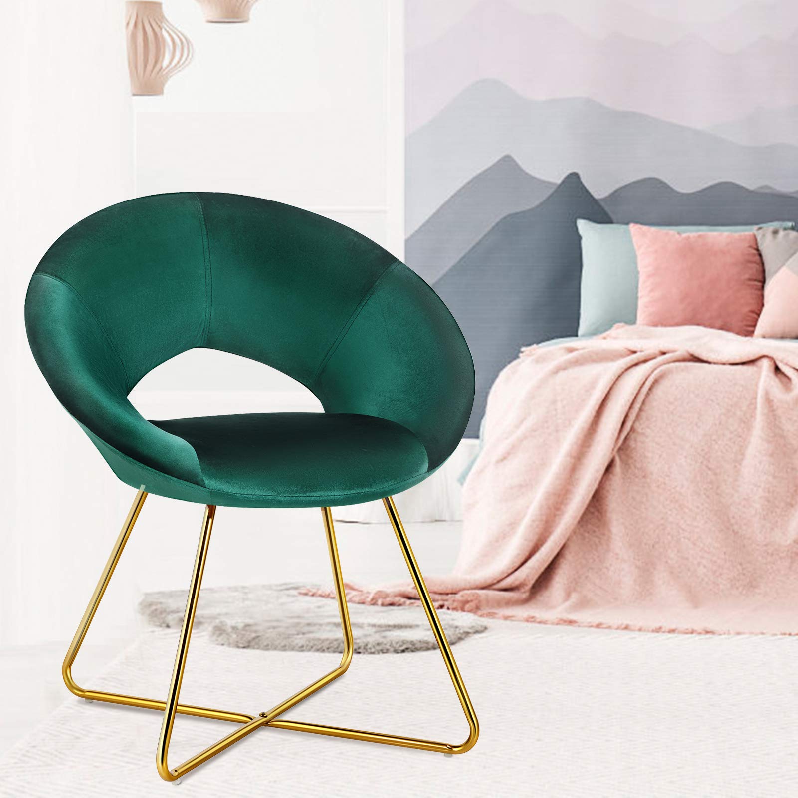 Giantex Modern Velvet Accent Chair Set of 2 - 300 LBS Capacity Mid Century Upholstered Vanity Desk Chairs for Living Room, Bedroom & Dining Room - Soft Green Velvet Decorative Armchairs (Perfect for Home Office, Reading Nook & Lounge Areas)