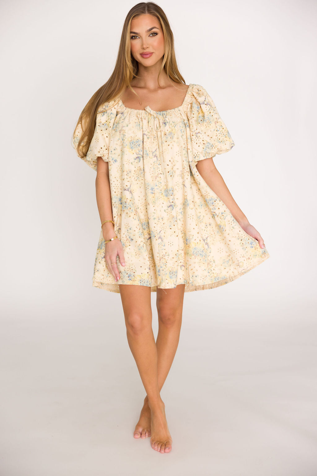 Jennie Floral Print Babydoll Mini Dress - Blue | Sexy Summer Party Dress for Women, Night Out Clubwear, Beach Cover Up, Date Night Outfit