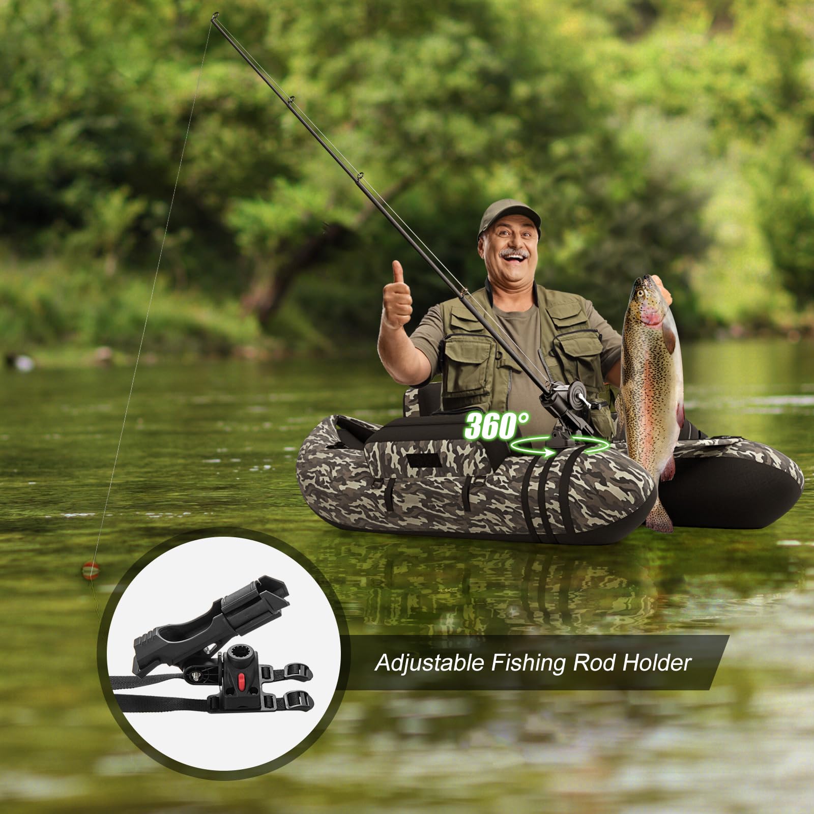 GYMAX Inflatable Fishing Float Tube - 350lbs Capacity with Paddle, Pump, Flippers & Fishing Accessories | Portable Belly Boat for Adults | Perfect for Lake, River & Saltwater Fishing Adventures