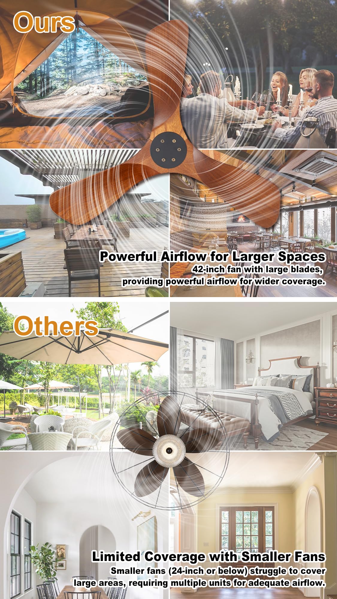 3 Blades Rustic Wood Ceiling Fan - 34