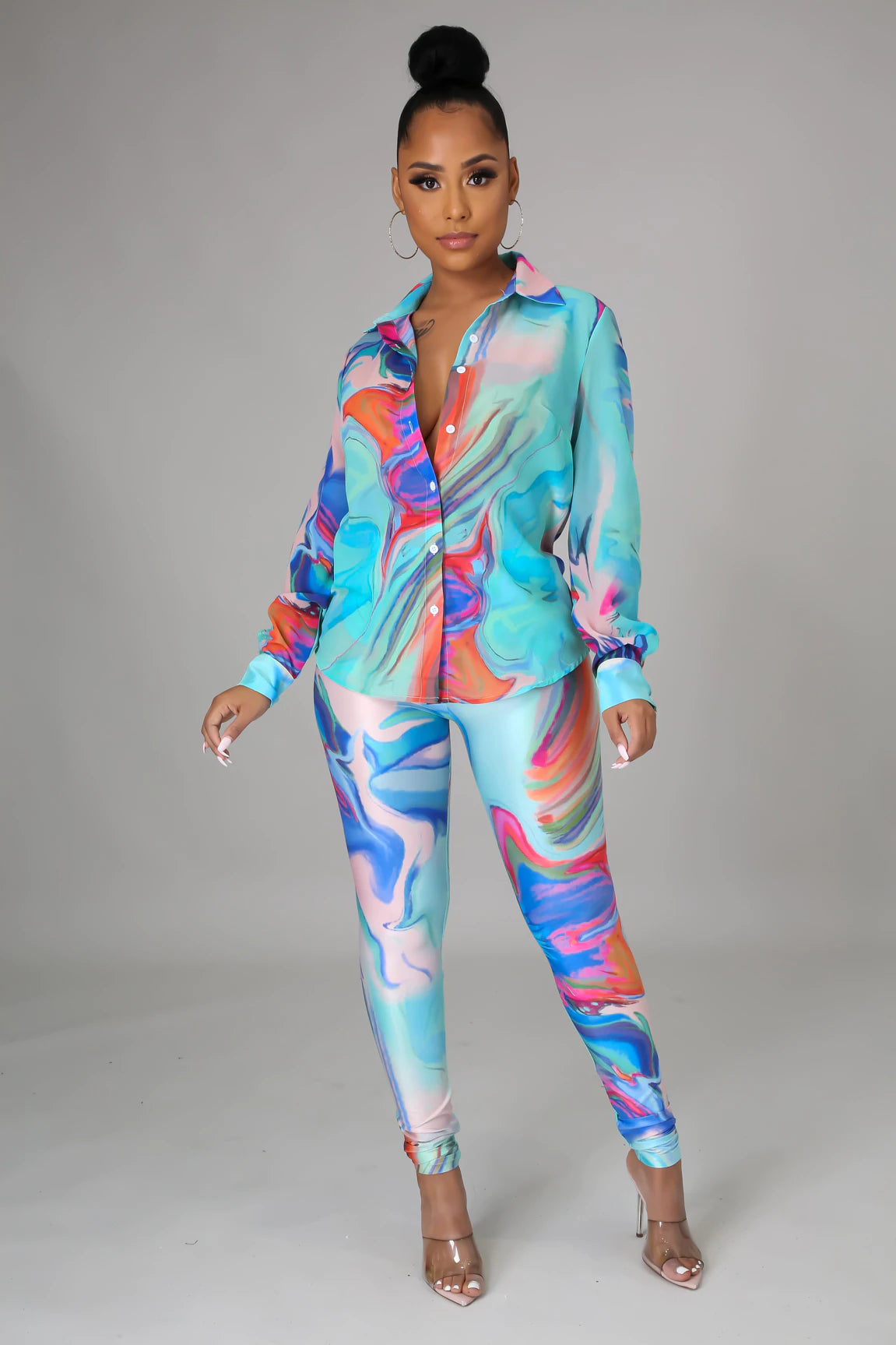 Paradise Sheer Pants Set - Women's Floral Print Loungewear & Sleepwear - Soft Breathable Fabric for Home Relaxation, Yoga & Vacation Wear