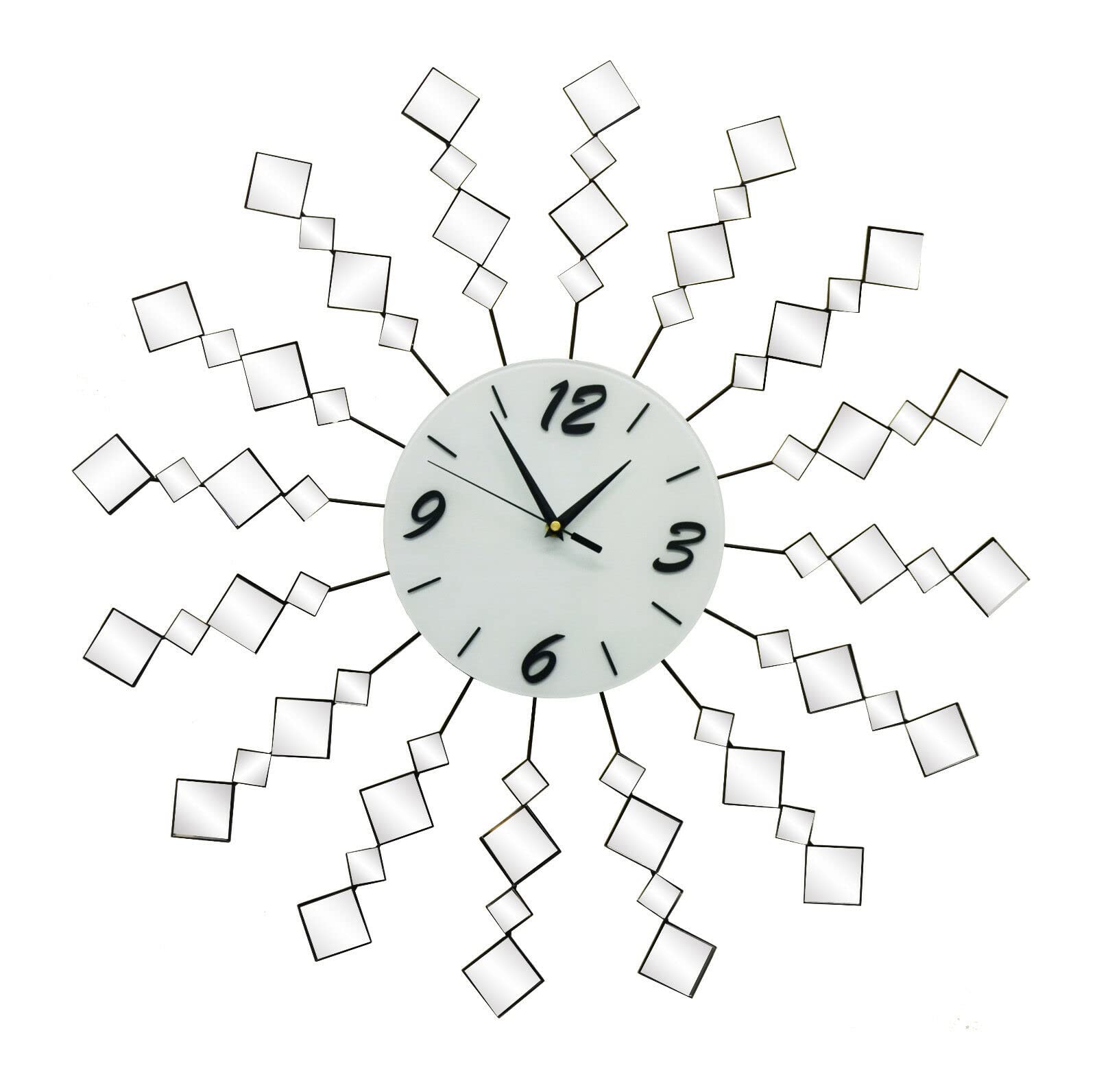 27 Inch Large Geometric Metal and Mirror Sunburst Wall Clock - Modern Home Decor for Living Room, Bedroom, Office & Dining Area