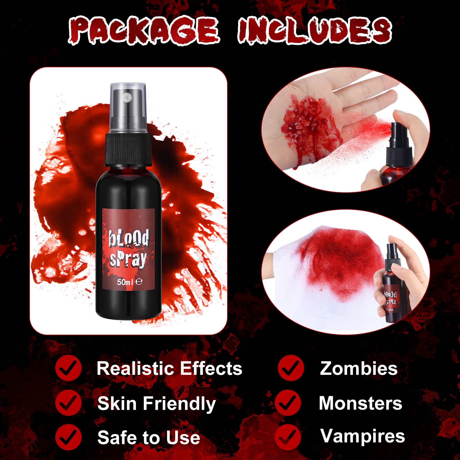 6 PCS Halloween Fake Blood Makeup Kit - Realistic Fresh Red Fake Blood Spray, Washable Blood for Cosplay, Zombie, Vampire & Monster Costumes - Perfect for Halloween Parties, Horror Events & Theatrical Makeup (Set 2)