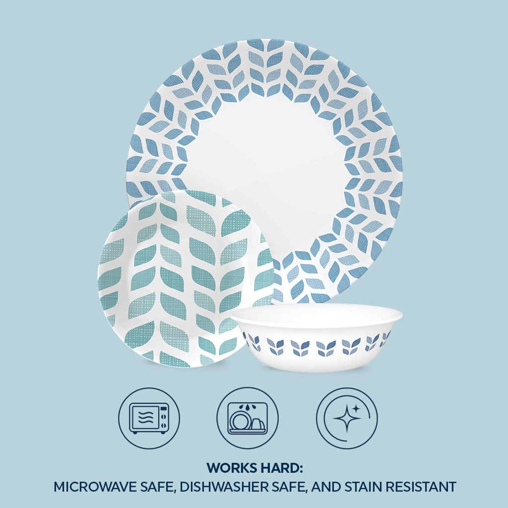 Corelle Global Collection 18-Piece Dinnerware Set - Triple Layer Recycled Vitrelle Glass, Lightweight & Eco-Friendly Round Plates & Bowls, Northern Pines Design - Perfect for Everyday Dining, Dinner Parties & Sustainable Home Decor