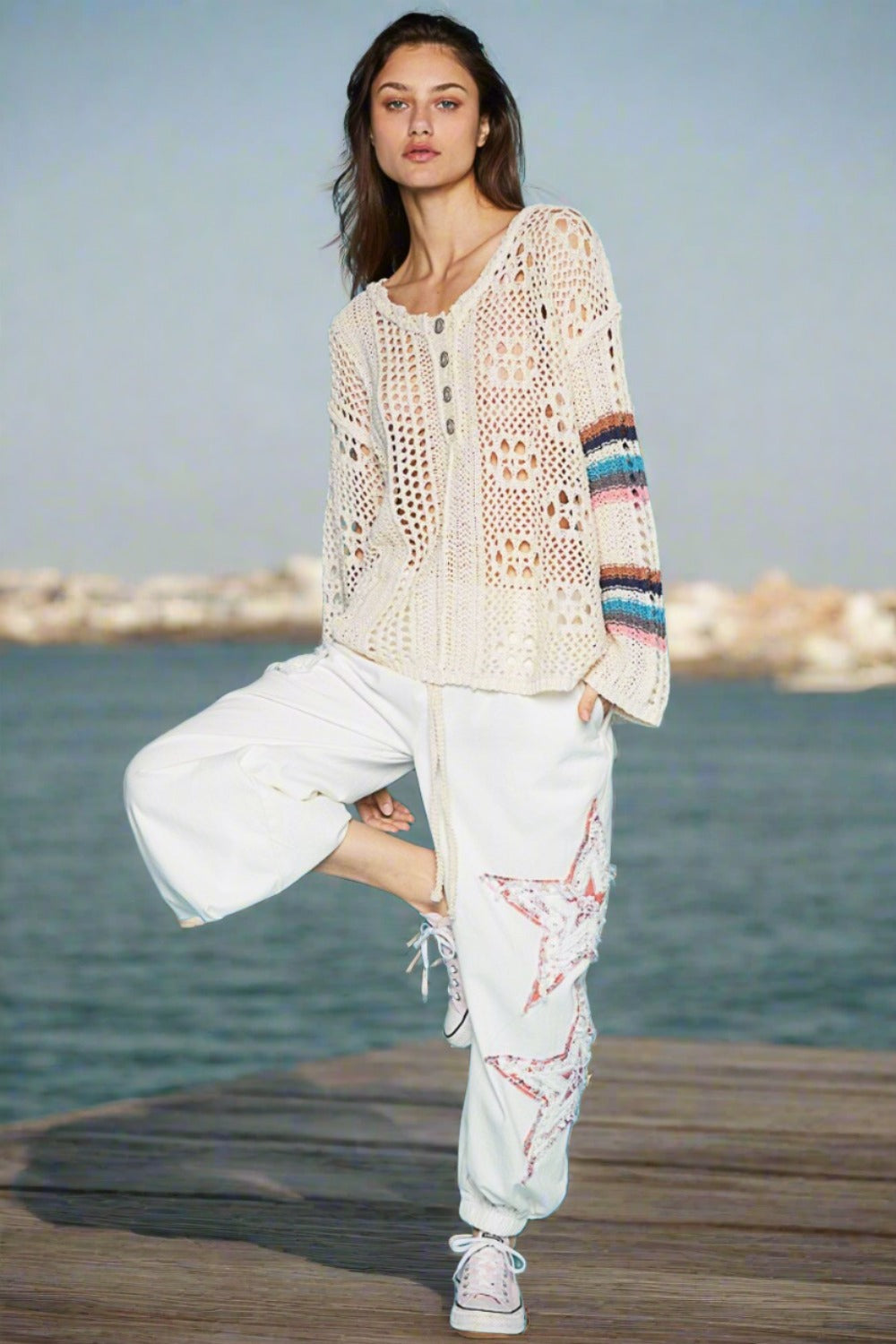 Stylish Striped Long Sleeve Knit Beach Cover Up - Women's Lightweight Swimwear Coverup for Pool, Vacation & Summer Outings