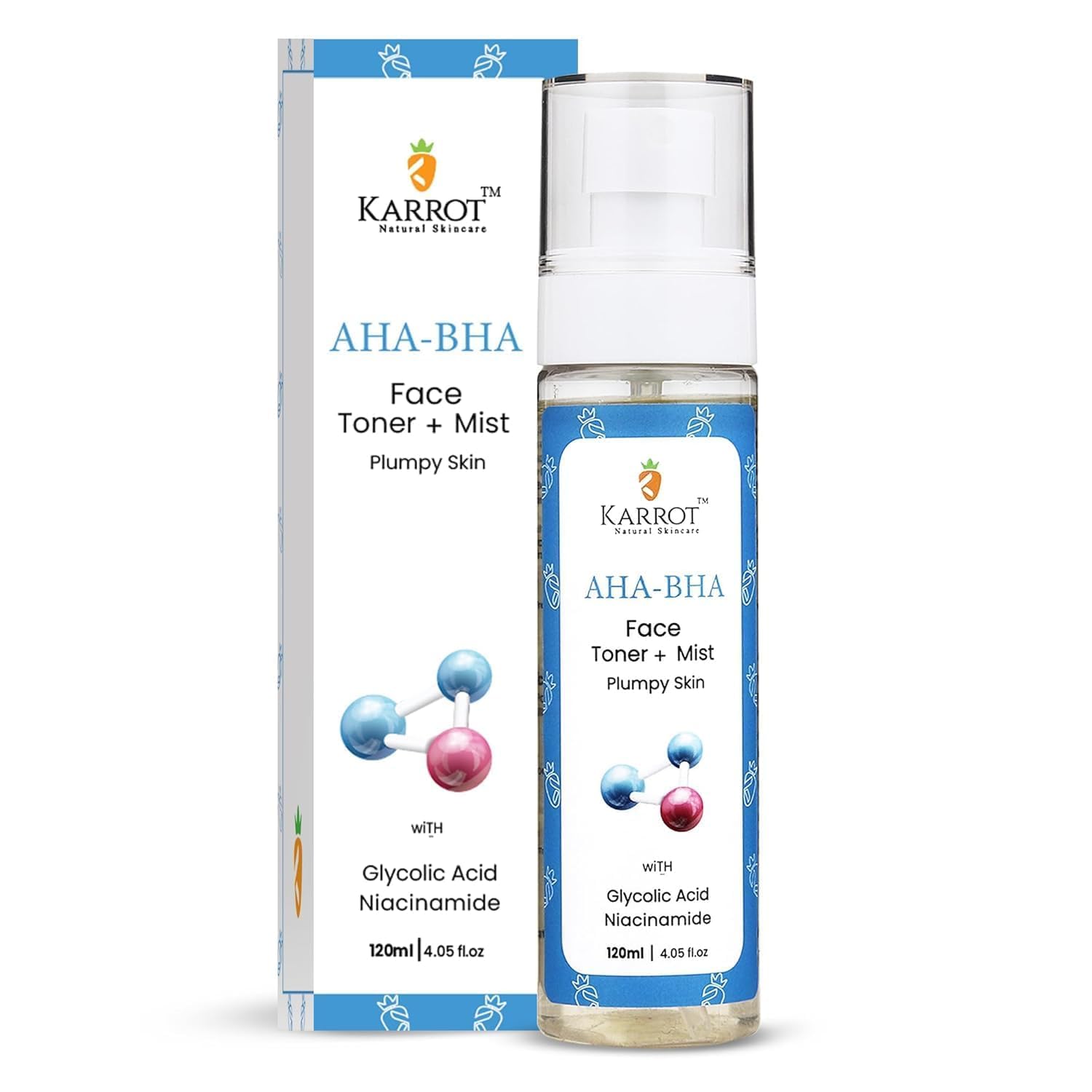 Kar Rot Natural Skincare AHA BHA Toner for Face | Glycolic Acid Exfoliating & Hydrating Facial Mist | Reduces Blackheads & Breakouts | Sulfate & Silicone Free | Suitable for All Skin Types (120ml) | Perfect for Daily Skincare Routine & Travel