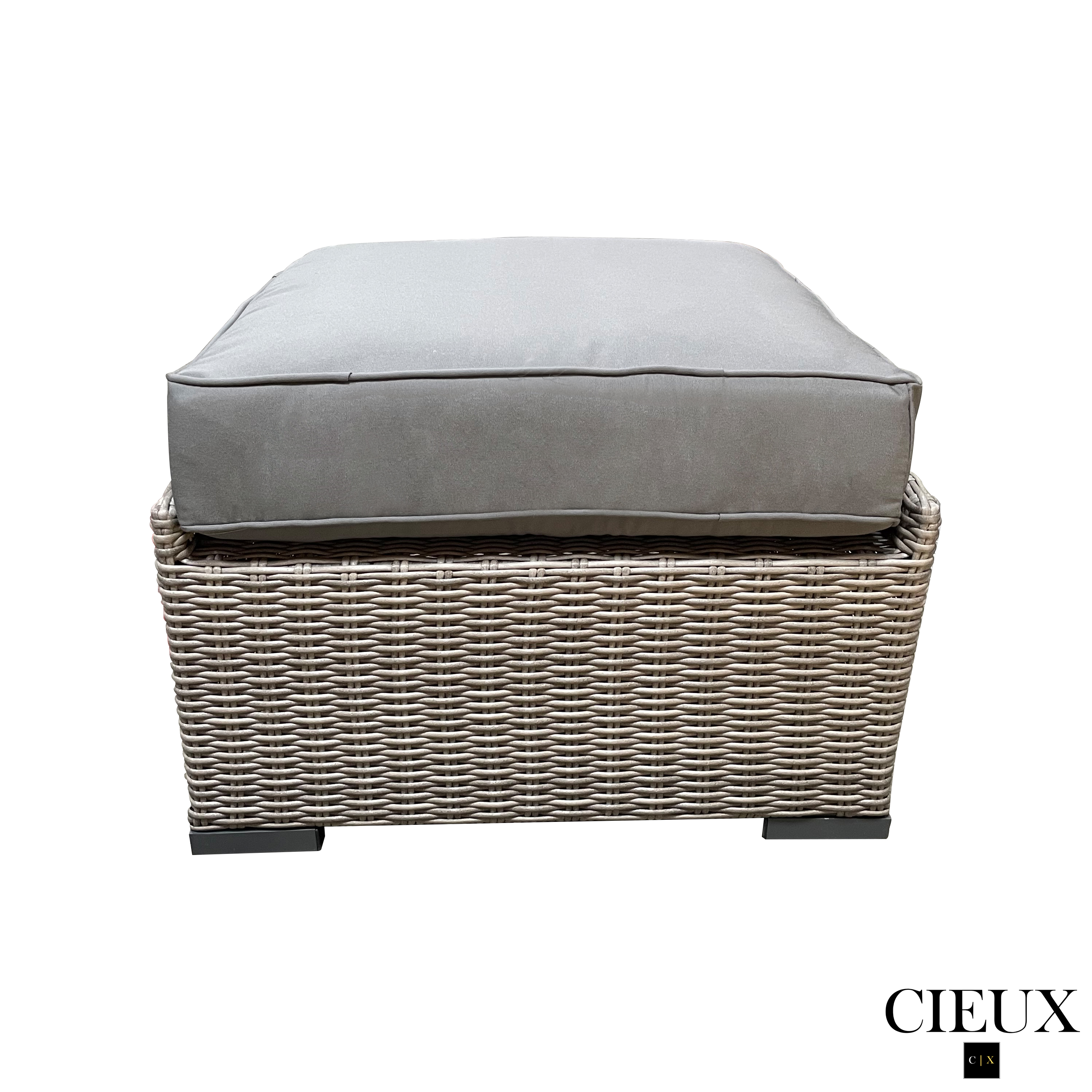 Grey Riviera Outdoor Patio Wicker Small Sectional Sofa with Sunbrella Canvas Charcoal Cushions - Perfect for Backyard, Poolside, and Garden Relaxation
