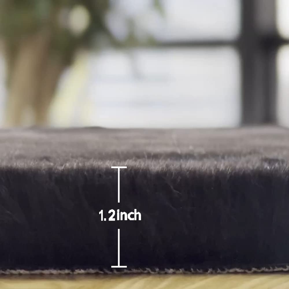6ft Round Faux Rabbit Fur Rug - Soft Fluffy Area Rug for Bedroom, Living Room, Teen Room - Machine Washable Black Faux Fur Carpet - Perfect for Cozy Home Decor & Floor Comfort
