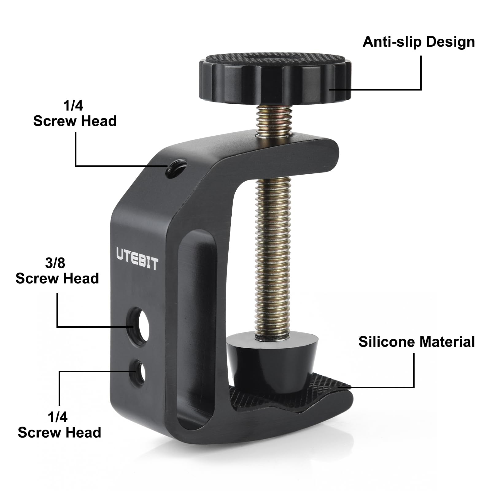 UTEBIT 2-Pack Small C Clamps - 2 Inch Aluminum Desk Clamps with 1/4