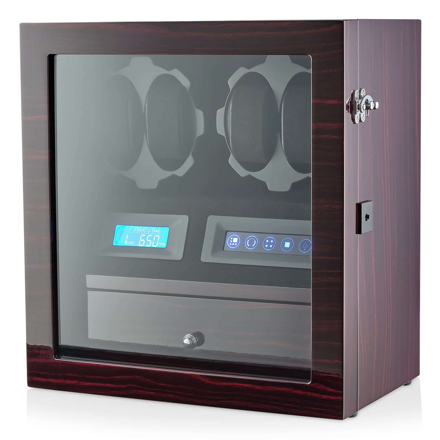 4 Watch Winder Box with 5 Watch Storage - Automatic Winder with LCD Display, Touch Control & LED Interior Light - Perfect for Watch Collectors & Luxury Watch Storage