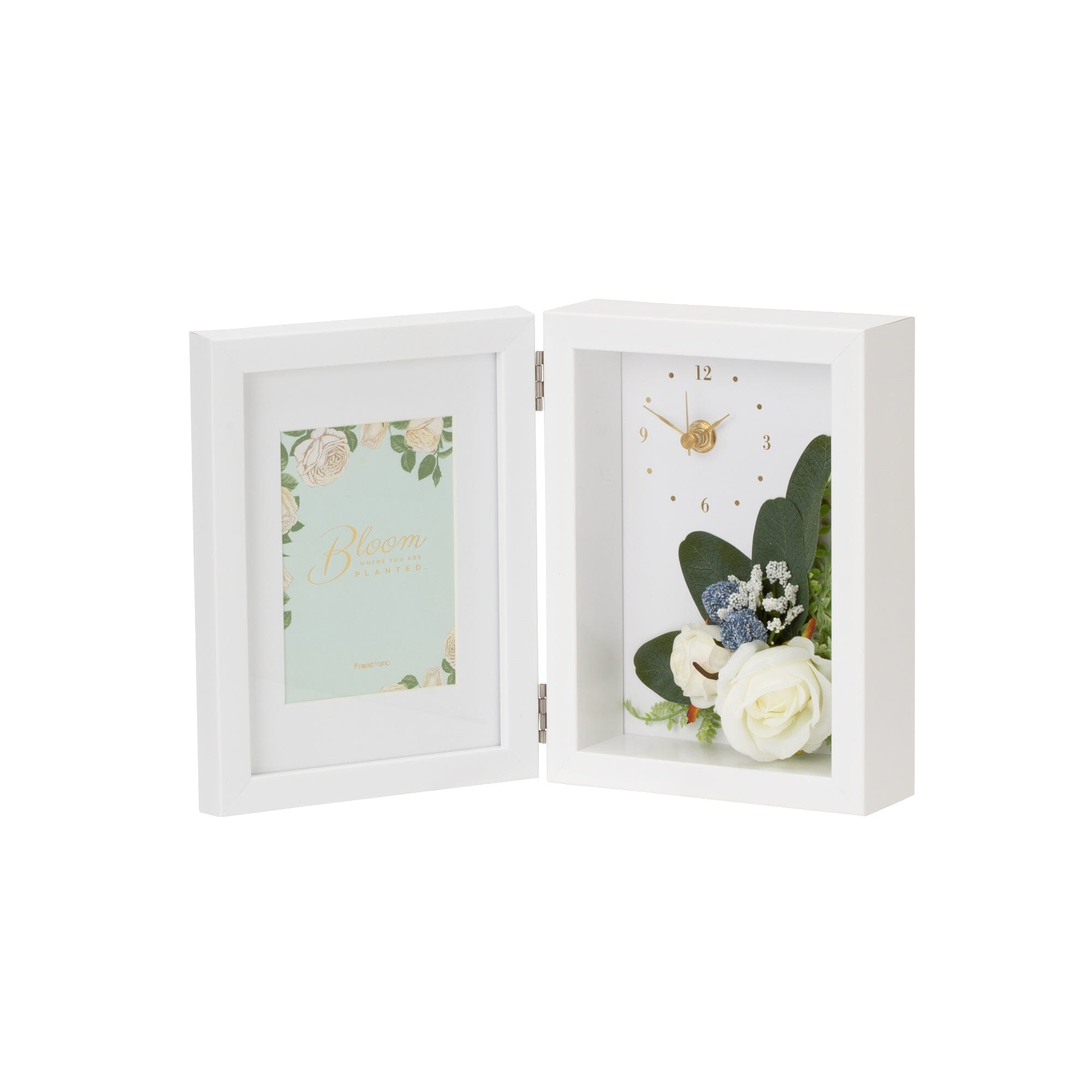White Floral Photo Frame with Built-in Clock - Perfect for Home Decor, Wall Art, and Gift Giving