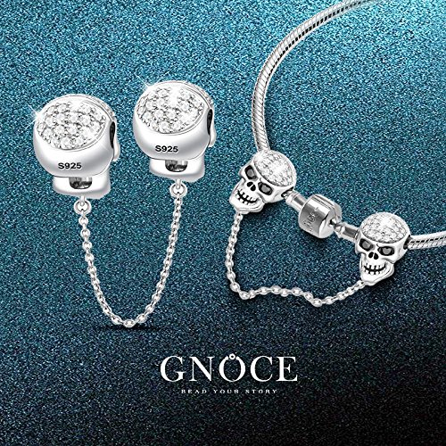 GNOCE 925 Sterling Silver Skull Charm Safety Chain - Gothic Jewelry for Bracelets & Necklaces - Perfect for Punk, Rock, and Gothic Fashion Accessories