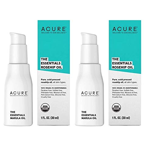 Acure Organics Certified Organic Cold Pressed Rosehip Oil for Face & Body – Natural Anti-Aging Serum with Vitamin C & E, Hydrates & Repairs Skin, 1 fl oz (Pack of 2) – Perfect for Dry Skin, Wrinkles & Nighttime Skincare Routine